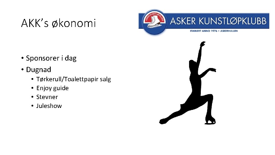 AKK’s økonomi • Sponsorer i dag • Dugnad • • Tørkerull/Toalettpapir salg Enjoy guide