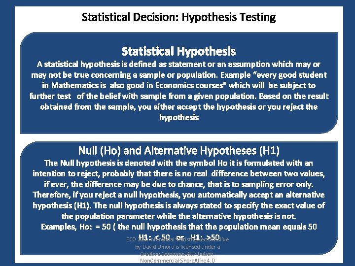 Statistical Decision: Hypothesis Testing Statistical Hypothesis A statistical hypothesis is defined as statement or