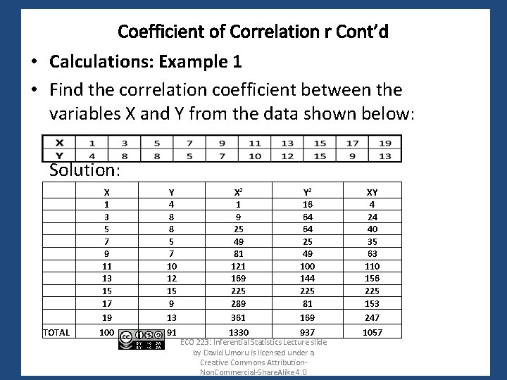 Coefficient of Correlation r Cont’d • Calculations: Example 1 • Find the correlation coefficient