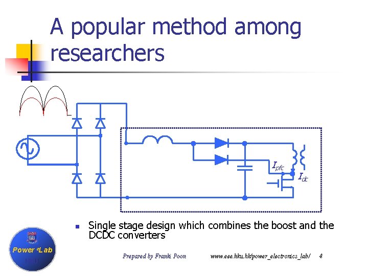 A popular method among researchers Ipfc n Power e. Lab HKU Idc Single stage