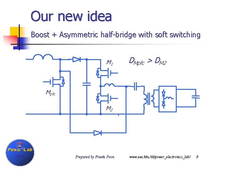 Our new idea Boost + Asymmetric half-bridge with soft switching M 1 DMpfc >