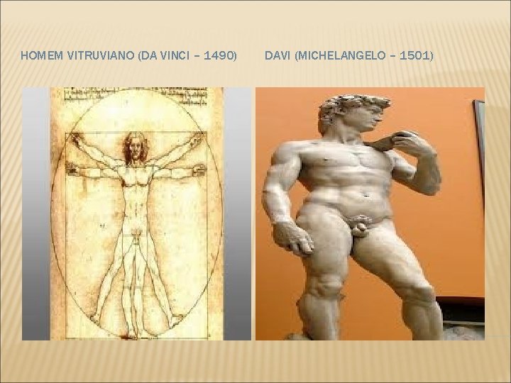 HOMEM VITRUVIANO (DA VINCI – 1490) DAVI (MICHELANGELO – 1501) 