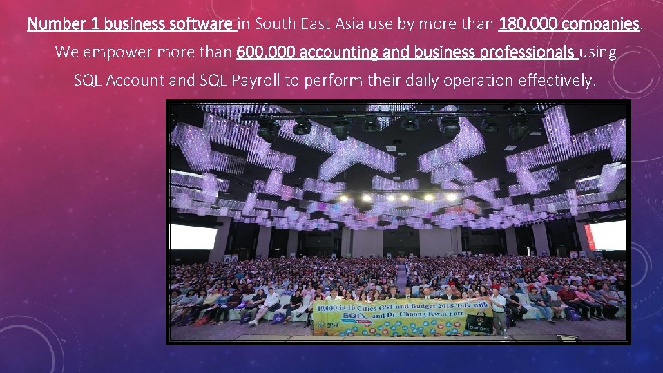 Number 1 business software in South East Asia use by more than 180, 000