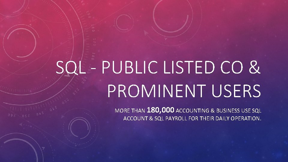 SQL - PUBLIC LISTED CO & PROMINENT USERS MORE THAN 180, 000 ACCOUNTING &