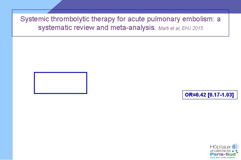 Systemic thrombolytic therapy for acute pulmonary embolism: a systematic review and meta-analysis. Marti et