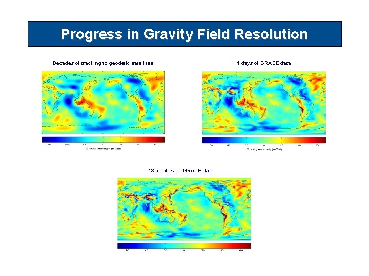 Progress in Gravity Field Resolution Decades of tracking to geodetic satellites 13 months of