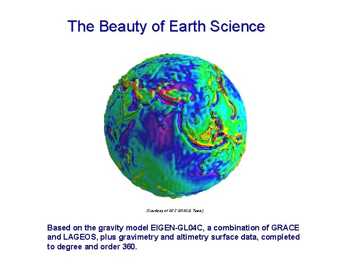 The Beauty of Earth Science (Courtesy of GFZ GRACE Team) Based on the gravity