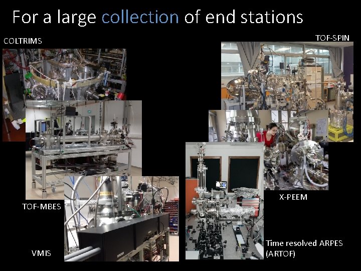 For a large collection of end stations TOF-SPIN COLTRIMS TOF-MBES VMIS X-PEEM Time resolved