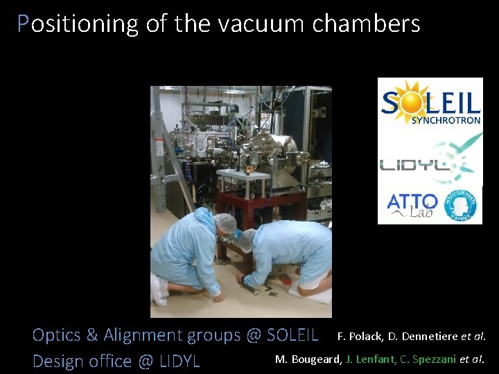 Positioning of the vacuum chambers Optics & Alignment groups @ SOLEIL F. Polack, D.