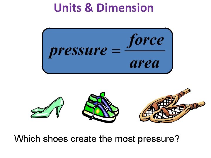 Units & Dimension Which shoes create the most pressure? 