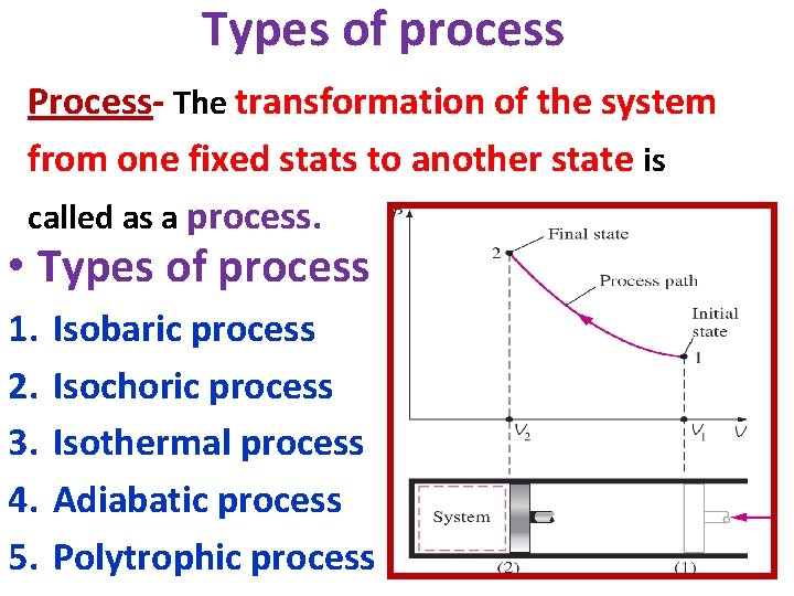 Types of process Process- The transformation of the system from one fixed stats to