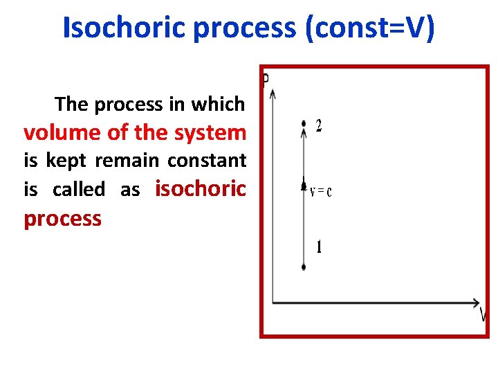 Isochoric process (const=V) The process in which volume of the system is kept remain