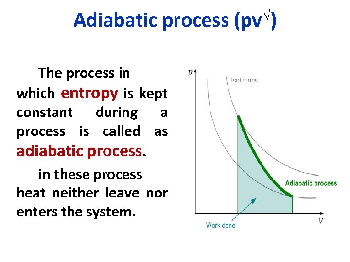 Adiabatic process (pv√) The process in which entropy is kept constant during a process