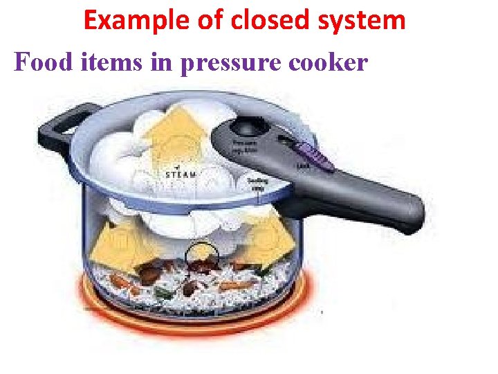 Example of closed system Food items in pressure cooker 