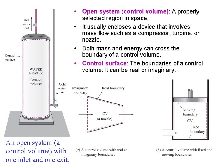  • Open system (control volume): A properly selected region in space. • It