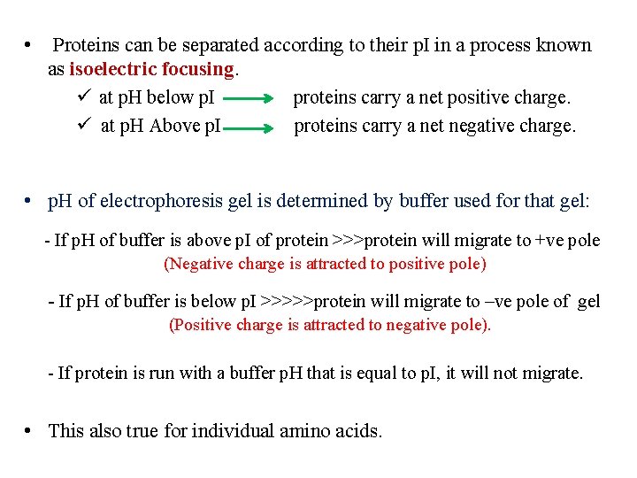  • Proteins can be separated according to their p. I in a process