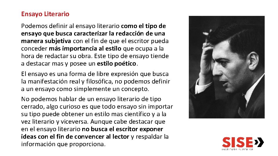 Ensayo Literario Podemos definir al ensayo literario como el tipo de ensayo que busca