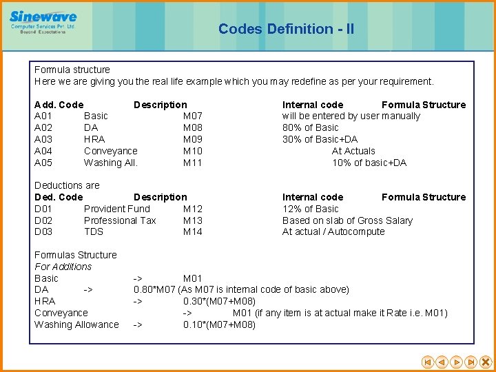 Codes Definition - II Formula structure Here we are giving you the real life