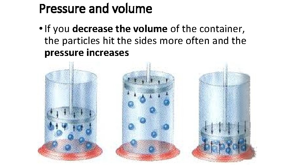 Pressure and volume • If you decrease the volume of the container, the particles