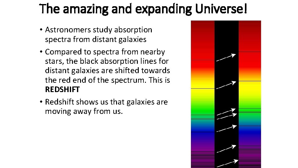 The amazing and expanding Universe! • Astronomers study absorption spectra from distant galaxies •