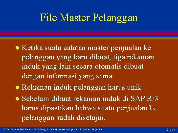 File Master Pelanggan Ketika suatu catatan master penjualan ke pelanggan yang baru dibuat, tiga