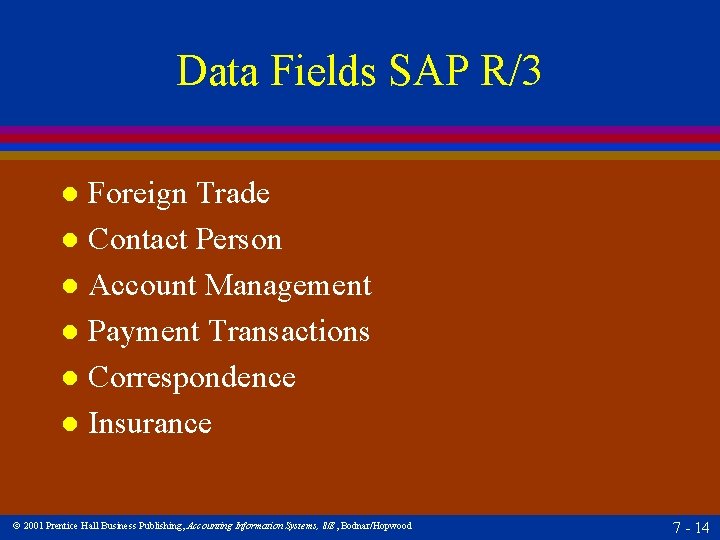 Data Fields SAP R/3 Foreign Trade l Contact Person l Account Management l Payment