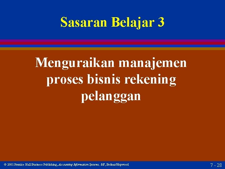 Sasaran Belajar 3 Menguraikan manajemen proses bisnis rekening pelanggan 2001 Prentice Hall Business Publishing,