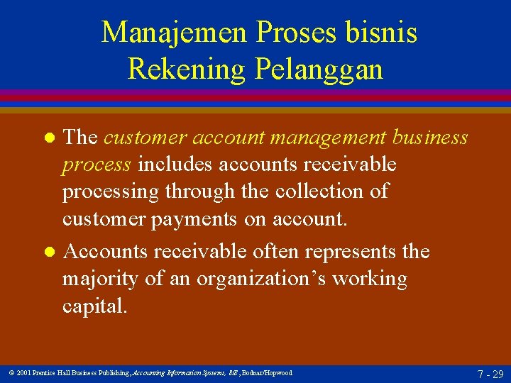 Manajemen Proses bisnis Rekening Pelanggan The customer account management business process includes accounts receivable