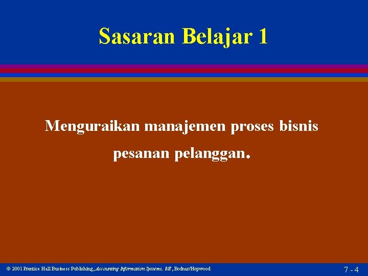 Sasaran Belajar 1 Menguraikan manajemen proses bisnis pesanan pelanggan. 2001 Prentice Hall Business Publishing,