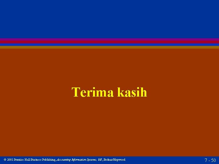 Terima kasih 2001 Prentice Hall Business Publishing, Accounting Information Systems, 8/E, Bodnar/Hopwood 7 -