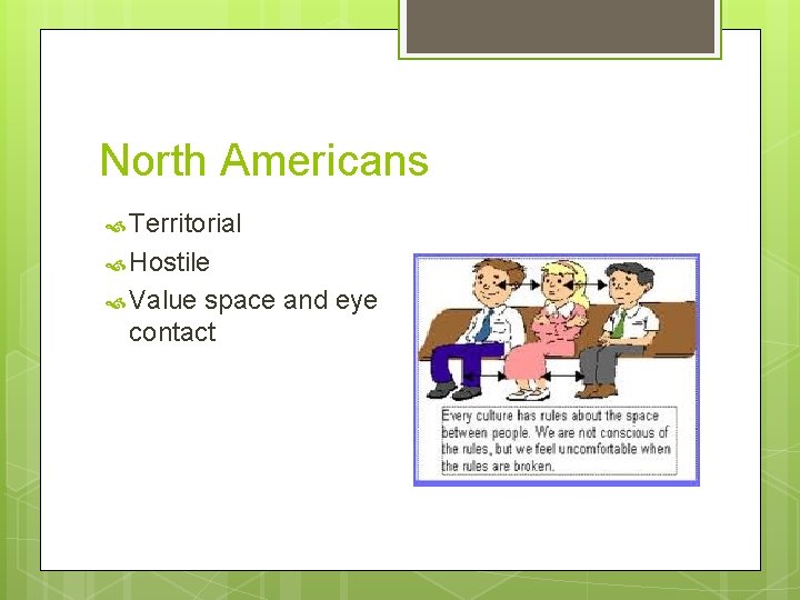 North Americans Territorial Hostile Value space and eye contact 