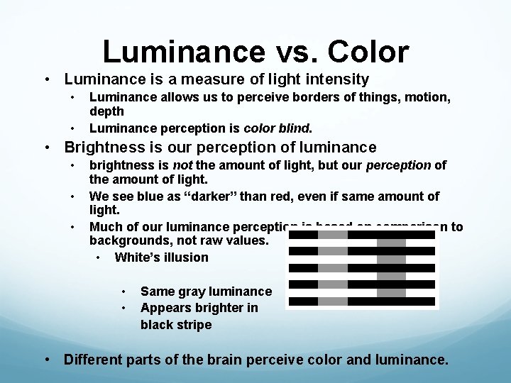 Luminance vs. Color • Luminance is a measure of light intensity • • Luminance