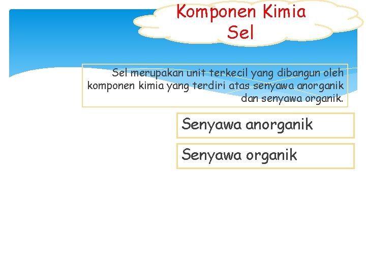 Komponen Kimia Sel merupakan unit terkecil yang dibangun oleh komponen kimia yang terdiri atas