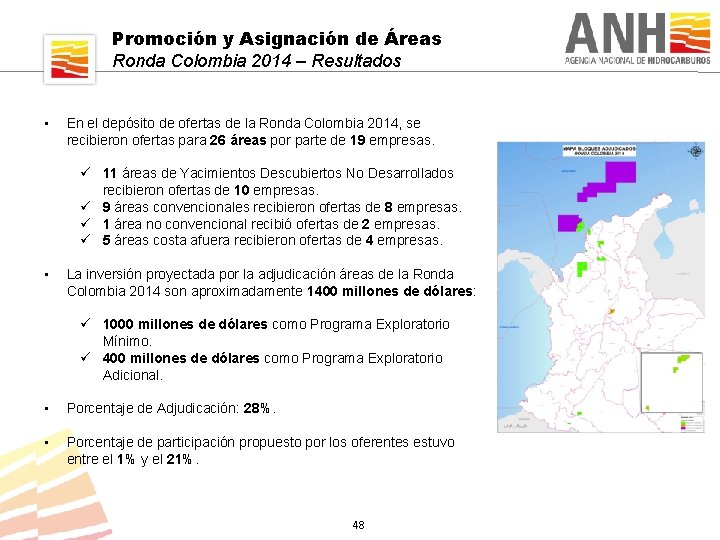 Promoción y Asignación de Áreas Ronda Colombia 2014 – Resultados • En el depósito