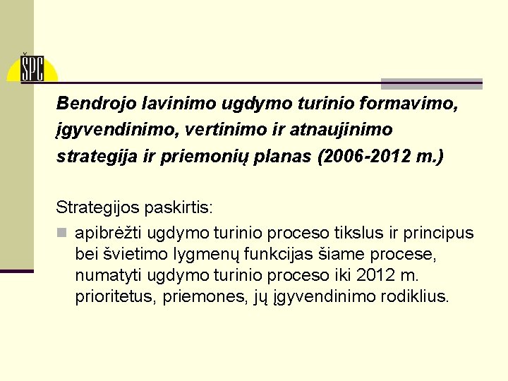 Bendrojo lavinimo ugdymo turinio formavimo, įgyvendinimo, vertinimo ir atnaujinimo strategija ir priemonių planas (2006