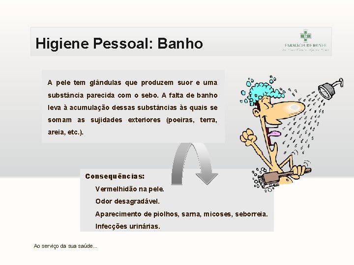 Higiene Pessoal: Banho A pele tem glândulas que produzem suor e uma substância parecida