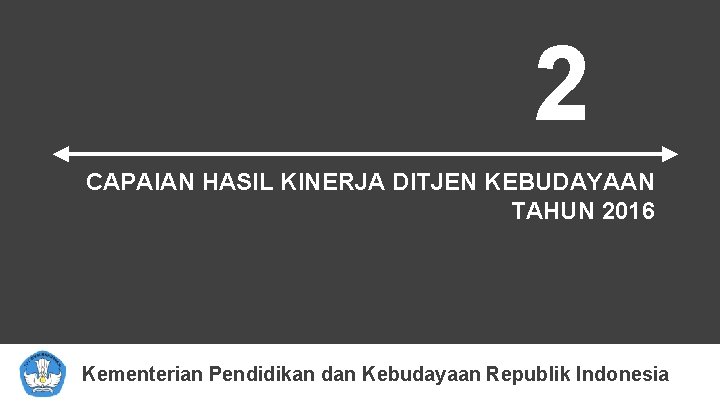 2 CAPAIAN HASIL KINERJA DITJEN KEBUDAYAAN TAHUN 2016 Kementerian Pendidikan dan Kebudayaan Republik Indonesia