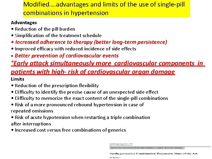 Modified…. advantages and limits of the use of single-pill combinations in hypertension Advantages •