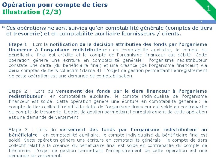 Opération pour compte de tiers Illustration (2/3) 7 Ces opérations ne sont suivies qu'en