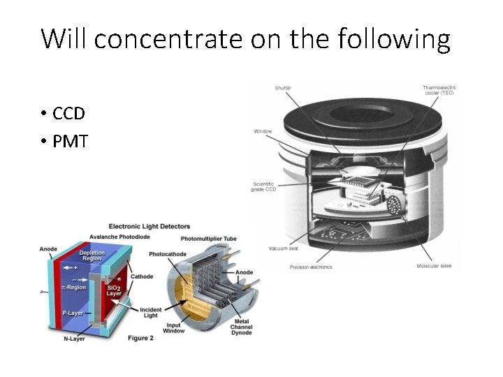 Will concentrate on the following • CCD • PMT Will concentrate on the following • CCD • PMT