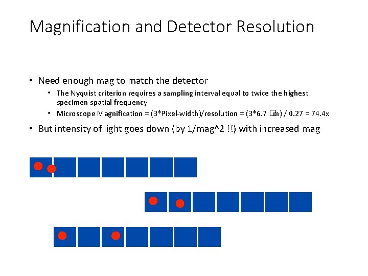 Magnification and Detector Resolution • Need enough mag to match the detector • The Magnification and Detector Resolution • Need enough mag to match the detector • The