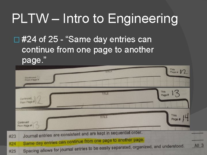 PLTW – Intro to Engineering � #24 of 25 - “Same day entries can