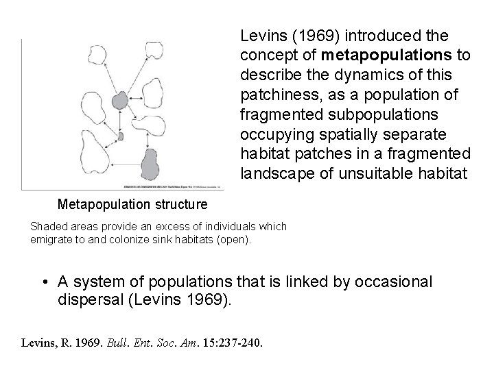 Levins (1969) introduced the concept of metapopulations to describe the dynamics of this patchiness,