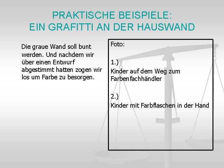 PRAKTISCHE BEISPIELE: EIN GRAFITTI AN DER HAUSWAND Die graue Wand soll bunt werden. Und