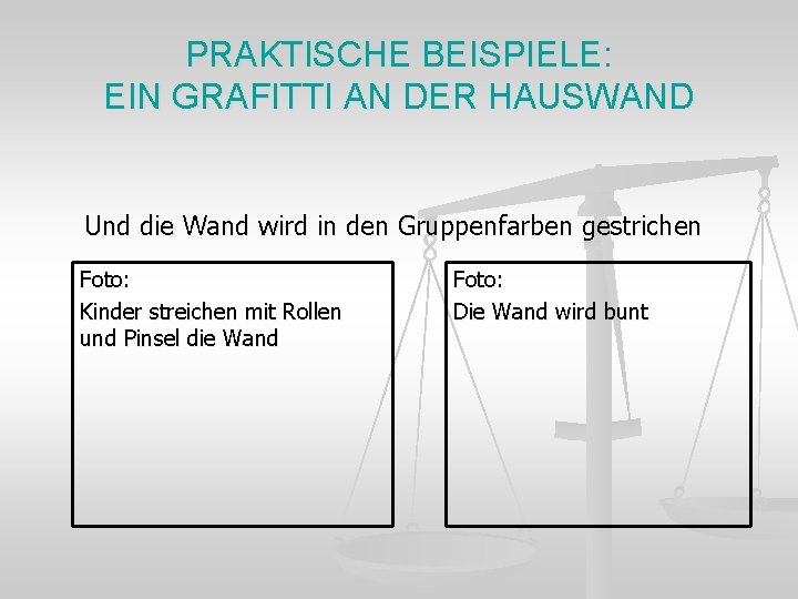 PRAKTISCHE BEISPIELE: EIN GRAFITTI AN DER HAUSWAND Und die Wand wird in den Gruppenfarben