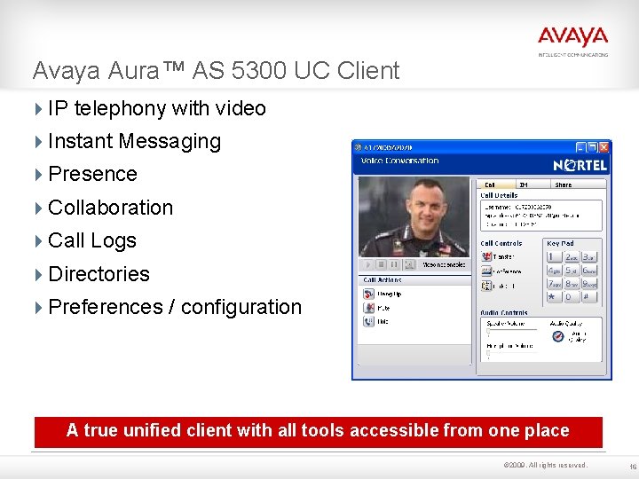 Avaya Aura™ AS 5300 UC Client IP telephony with video Instant Messaging Presence Collaboration