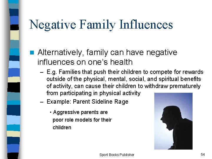 Negative Family Influences n Alternatively, family can have negative influences on one’s health –