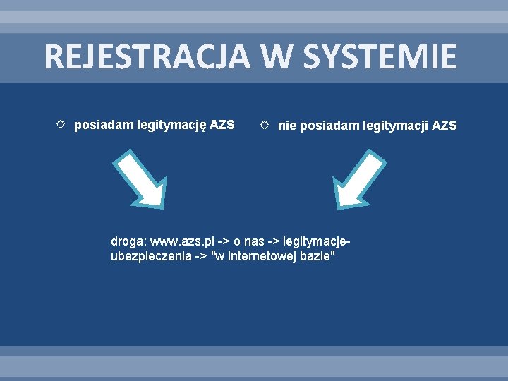 REJESTRACJA W SYSTEMIE posiadam legitymację AZS nie posiadam legitymacji AZS droga: www. azs. pl