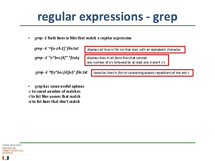 regular expressions - grep • grep -E finds lines in files that match a