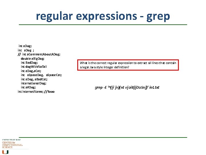 regular expressions - grep int a. Dog; int a. Dog ; // int a.